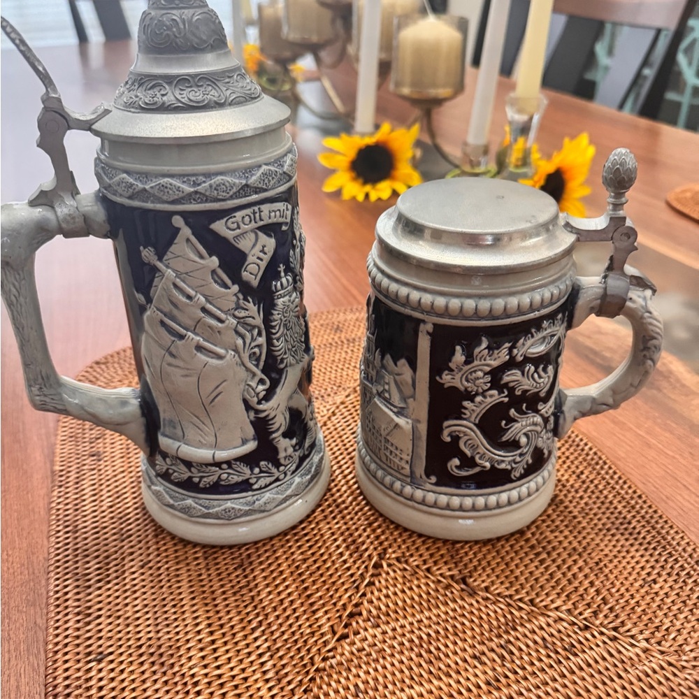 Traditional Pewter German Beer Stein Set Made in Germany